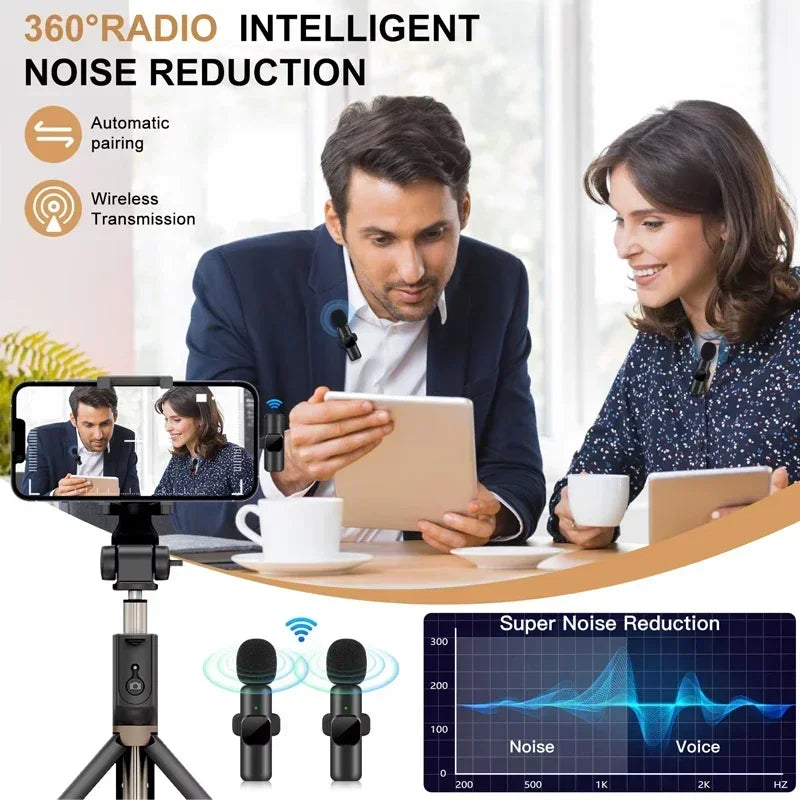 Portable Wireless Lavalier Microphone Audio Video Recording Mini Mic for Iphone Android Live Broadcast Gaming Phone with Receive