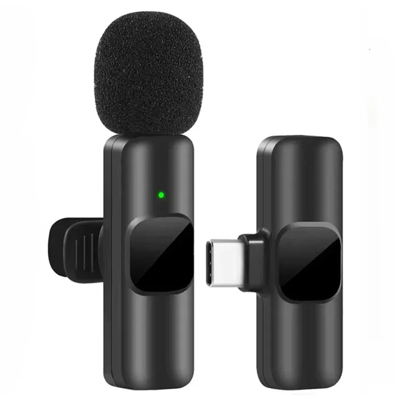 Portable Wireless Lavalier Microphone Audio Video Recording Mini Mic for Iphone Android Live Broadcast Gaming Phone with Receive
