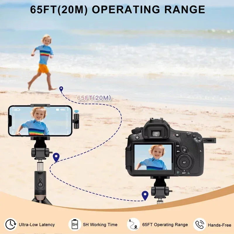 Portable Wireless Lavalier Microphone Audio Video Recording Mini Mic for Iphone Android Live Broadcast Gaming Phone with Receive