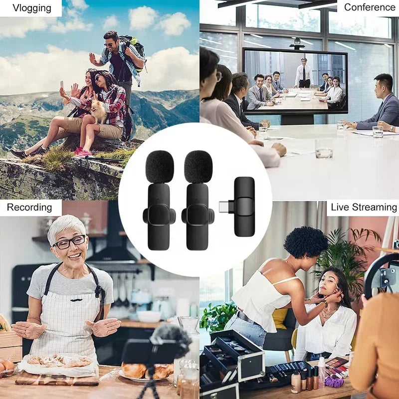 Portable Wireless Lavalier Microphone Audio Video Recording Mini Mic for Iphone Android Live Broadcast Gaming Phone with Receive