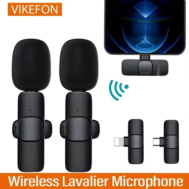Portable Wireless Lavalier Microphone Audio Video Recording Mini Mic for Iphone Android Live Broadcast Gaming Phone with Receive